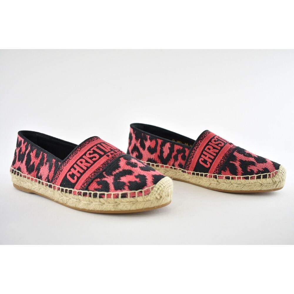 Dior Granville Black Pink Leopard Pop D Logo Embroidered Espadrille Flat 40 - Picture 2 of 10